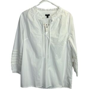 NWT Talbots Women’s White Long Sleeve Ruffle Collar Eyelet Trim Blouse S…